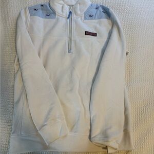 Vineyard Vines Cream Quarter-Zip Pullover with Light Blue Whale Yoke